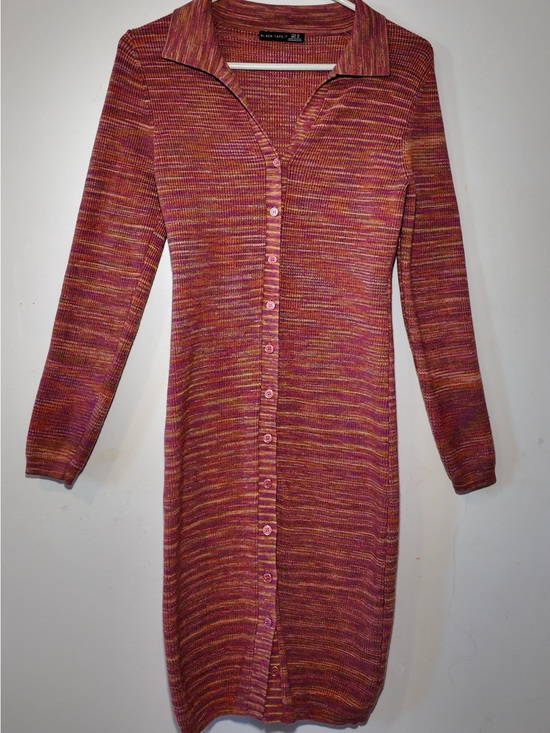 Black Tape_ Dresses & Skirts - Black Tape_ Pink Multi-Stripe Button-Front Knit Dress